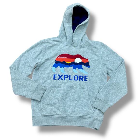 Eddie Bauer Kids Boys Size M (10-12) Gray Cotton Sweatshirt Bear Logo Explore - Picture 1 of 5